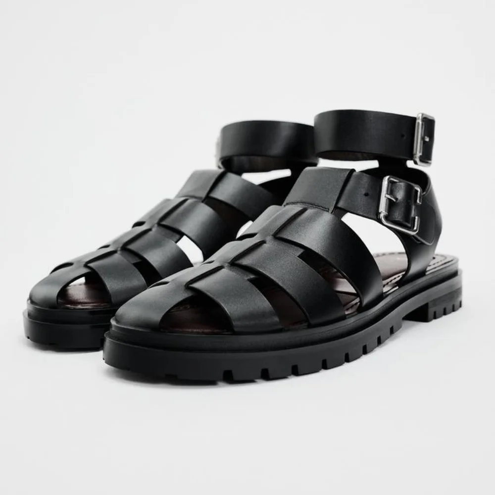 Zara Lug Sole Leather Cage Sandals - Picture 1 of 11